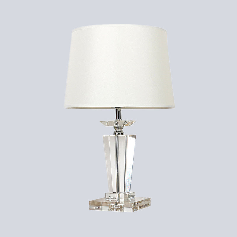 Barrel Crystal Task Light Modernist Fabric 1 Bulb White Nightstand Lamp, 21