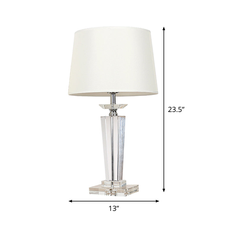 Barrel Crystal Task Light Modernist Fabric 1 Bulb White Nightstand Lamp, 21