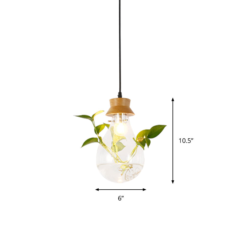 Wooden Black Plant Hanging Lamp Bulb Shaped 1 Light Vintage LED Suspension Pendant for Restaurant Clearhalo 'Ceiling Lights' 'Industrial Pendants' 'Industrial' 'Middle Century Pendants' 'Pendant Lights' 'Pendants' 'Tiffany' Lighting' 503874