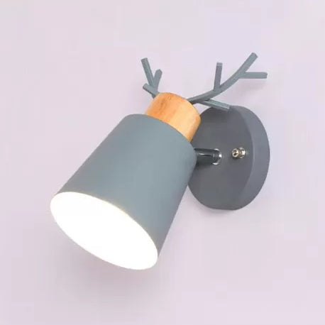 Nordic Stylish Bucket Sconce Light Rotatable Metal 1 Light Wall Light with Antlers for Study Room Grey Clearhalo 'Wall Lamps & Sconces' 'Wall Lights' Lighting' 50599