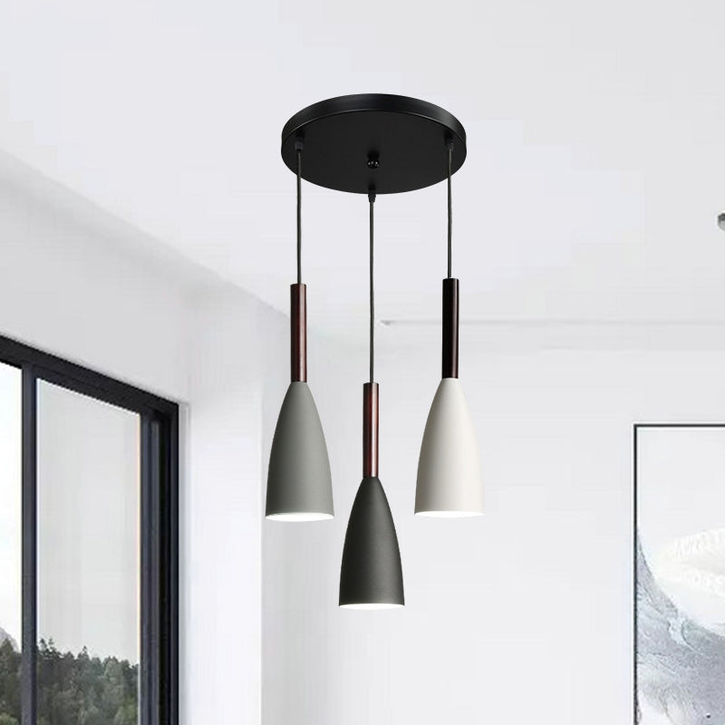 Small Bell Dining Room Hanging Light Iron 3-Light Black Multi Lamp Pendant with Round Canopy Clearhalo 'Ceiling Lights' 'Modern Pendants' 'Modern' 'Pendant Lights' 'Pendants' Lighting' 506340