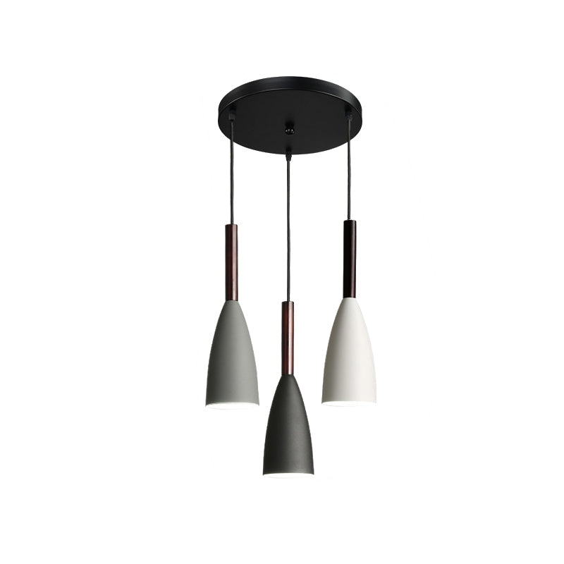 Small Bell Dining Room Hanging Light Iron 3-Light Black Multi Lamp Pendant with Round Canopy Clearhalo 'Ceiling Lights' 'Modern Pendants' 'Modern' 'Pendant Lights' 'Pendants' Lighting' 506341