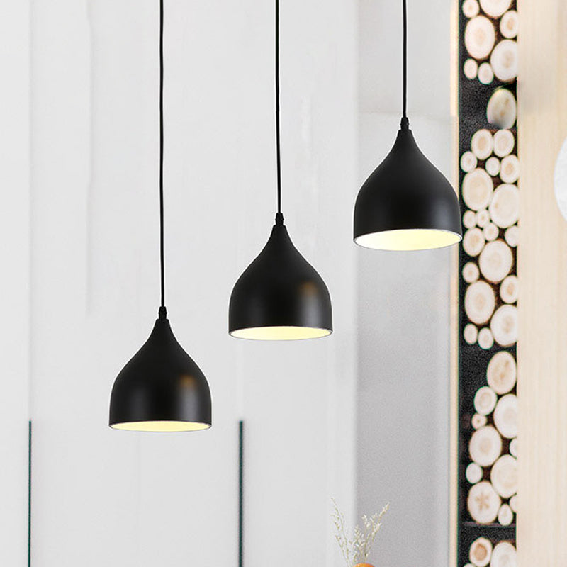 Metallic Onion Cluster Pendant Lamp Contemporary 3 Heads Black Down Lighting with Linear Canopy Clearhalo 'Ceiling Lights' 'Modern Pendants' 'Modern' 'Pendant Lights' 'Pendants' Lighting' 506346