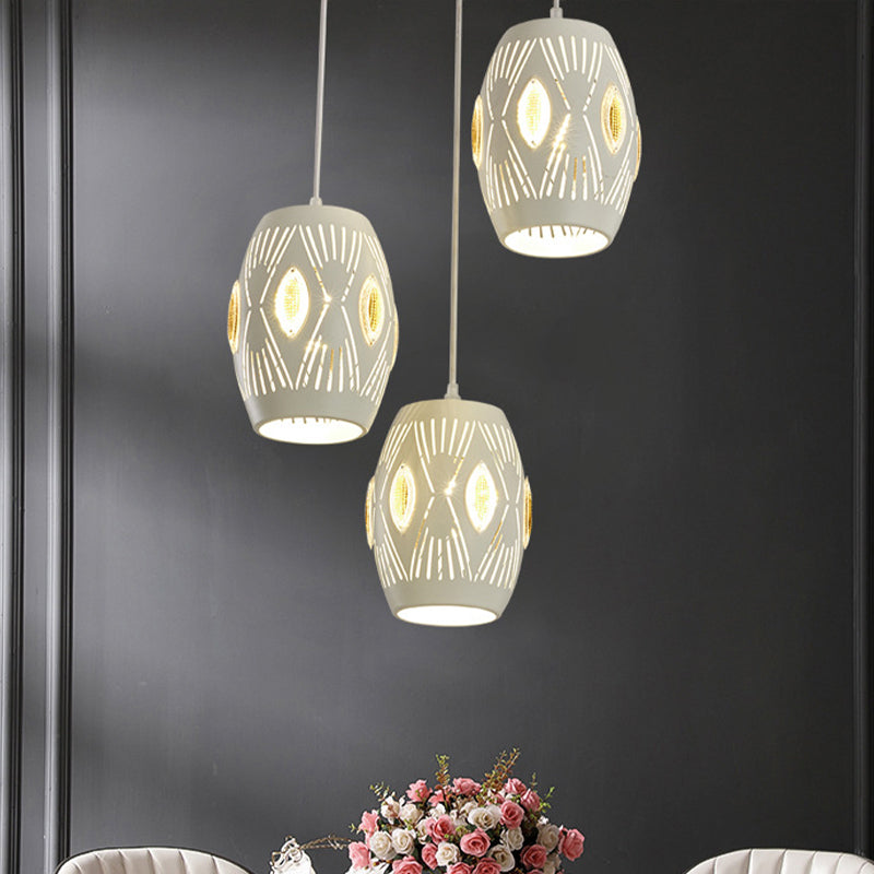 3 Lights Living Room Hanging Light Kit Contemporary White Cluster Pendant Light with Hollow-Out Urn Iron Shade White Clearhalo 'Ceiling Lights' 'Modern Pendants' 'Modern' 'Pendant Lights' 'Pendants' Lighting' 506354