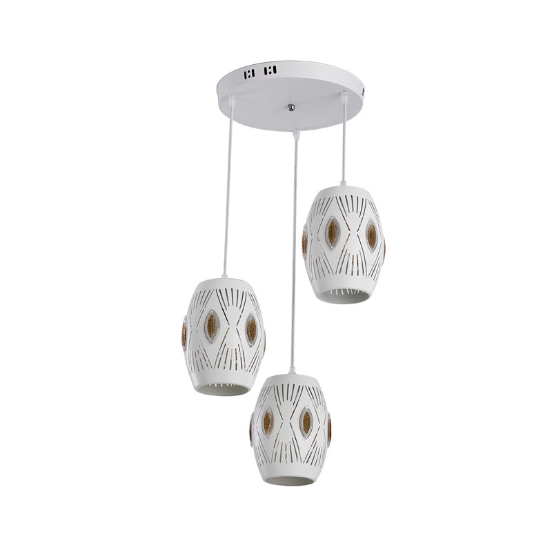 3 Lights Living Room Hanging Light Kit Contemporary White Cluster Pendant Light with Hollow-Out Urn Iron Shade Clearhalo 'Ceiling Lights' 'Modern Pendants' 'Modern' 'Pendant Lights' 'Pendants' Lighting' 506357