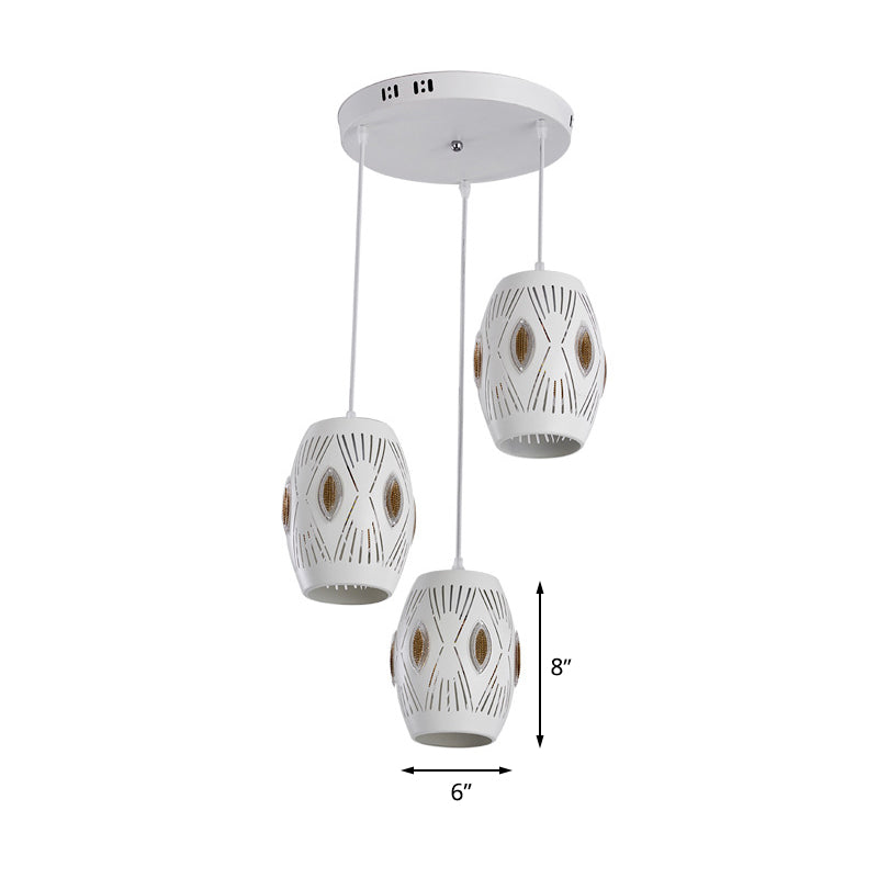 3 Lights Living Room Hanging Light Kit Contemporary White Cluster Pendant Light with Hollow-Out Urn Iron Shade Clearhalo 'Ceiling Lights' 'Modern Pendants' 'Modern' 'Pendant Lights' 'Pendants' Lighting' 506358