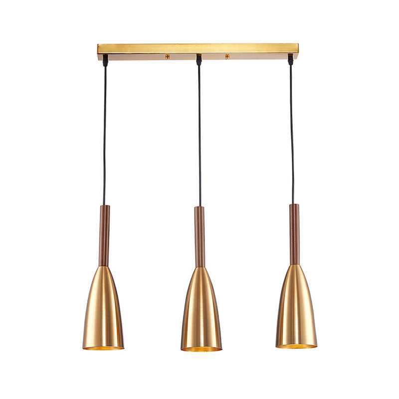 Gold Bullet Cluster Pendant Light Modern Style 3-Bulb Metal Ceiling Light with Linear Canopy Clearhalo 'Ceiling Lights' 'Modern Pendants' 'Modern' 'Pendant Lights' 'Pendants' Lighting' 506361