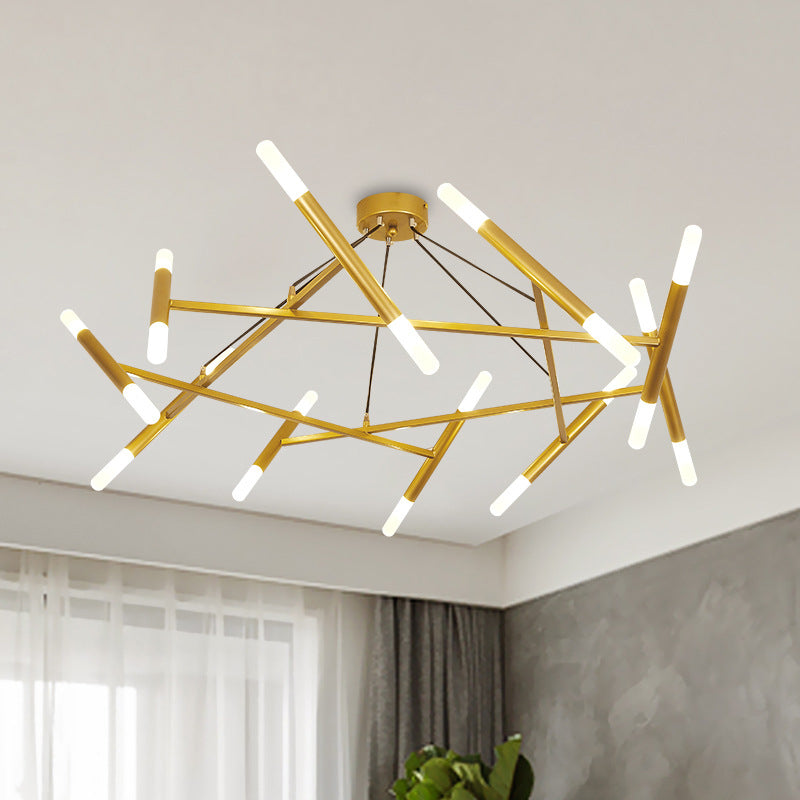 Metallic Slim Tube Hanging Lamp Contemporary 20 Bulbs Brass LED Cluster Pendant Light Brass Clearhalo 'Ceiling Lights' 'Modern Pendants' 'Modern' 'Pendant Lights' 'Pendants' Lighting' 506369