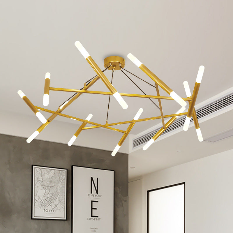 Metallic Slim Tube Hanging Lamp Contemporary 20 Bulbs Brass LED Cluster Pendant Light Clearhalo 'Ceiling Lights' 'Modern Pendants' 'Modern' 'Pendant Lights' 'Pendants' Lighting' 506371