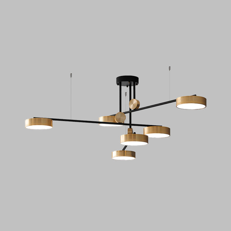 Modernist 6-Head Multi Lamp Pendant with Metal Shade Black and Gold Small Drum Suspension Light Clearhalo 'Ceiling Lights' 'Modern Pendants' 'Modern' 'Pendant Lights' 'Pendants' Lighting' 506377