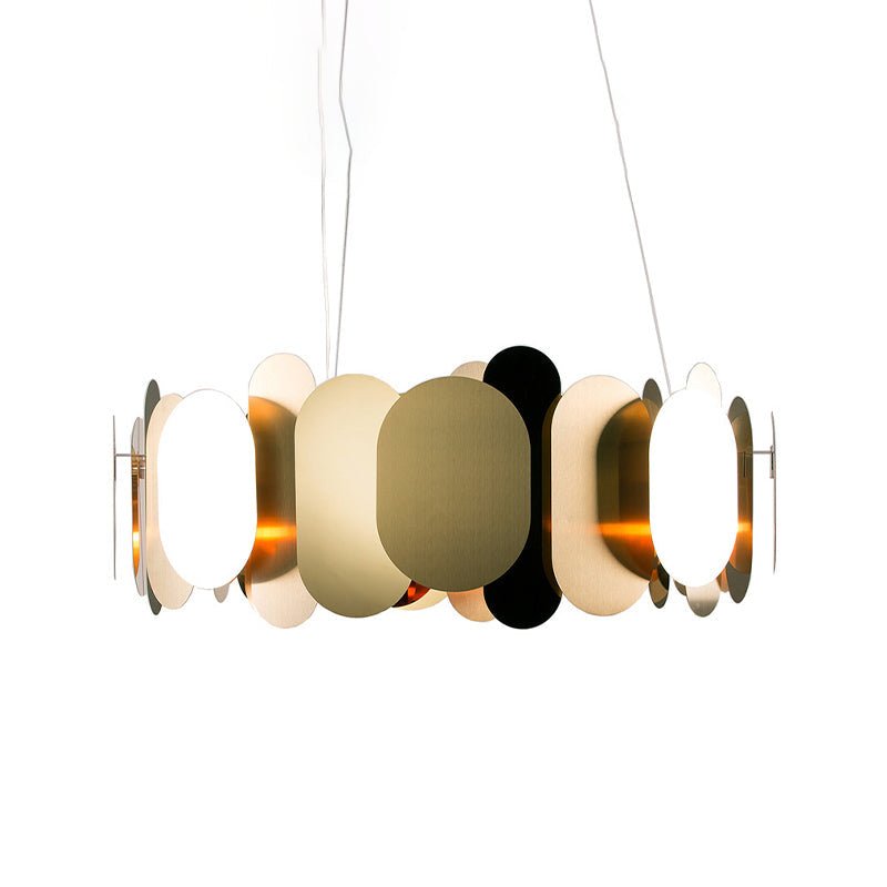 Oval Panel Living Room Pendant Metal LED Modernist Hanging Ceiling Light in Brass, White/Warm Light Clearhalo 'Ceiling Lights' 'Modern Pendants' 'Modern' 'Pendant Lights' 'Pendants' Lighting' 506381