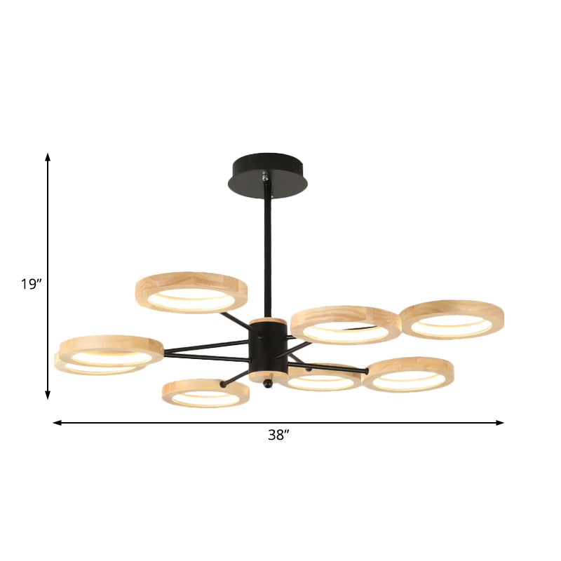 Wood Sputnik Chandelier Pendant Light Modern 3/5/6 Lights Black Led Hanging Ceiling Lamp in Natural Light Clearhalo 'Ceiling Lights' 'Chandeliers' Lighting' options 506452