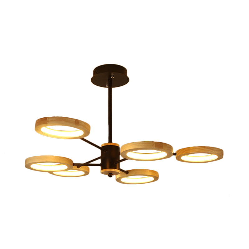 Wood Sputnik Chandelier Pendant Light Modern 3/5/6 Lights Black Led Hanging Ceiling Lamp in Natural Light Clearhalo 'Ceiling Lights' 'Chandeliers' Lighting' options 506455