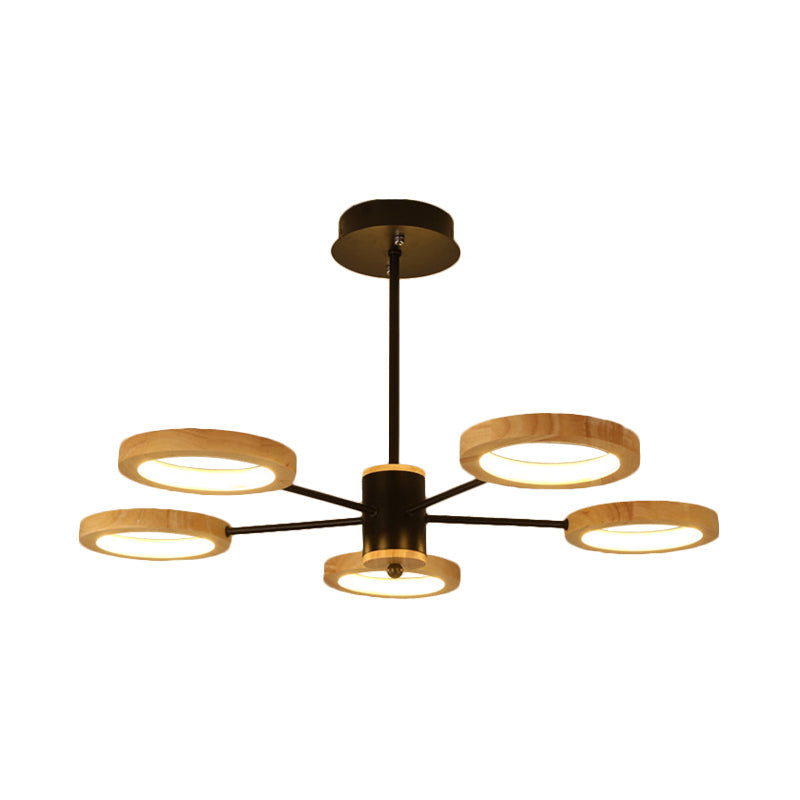 Wood Sputnik Chandelier Pendant Light Modern 3/5/6 Lights Black Led Hanging Ceiling Lamp in Natural Light Clearhalo 'Ceiling Lights' 'Chandeliers' Lighting' options 506459