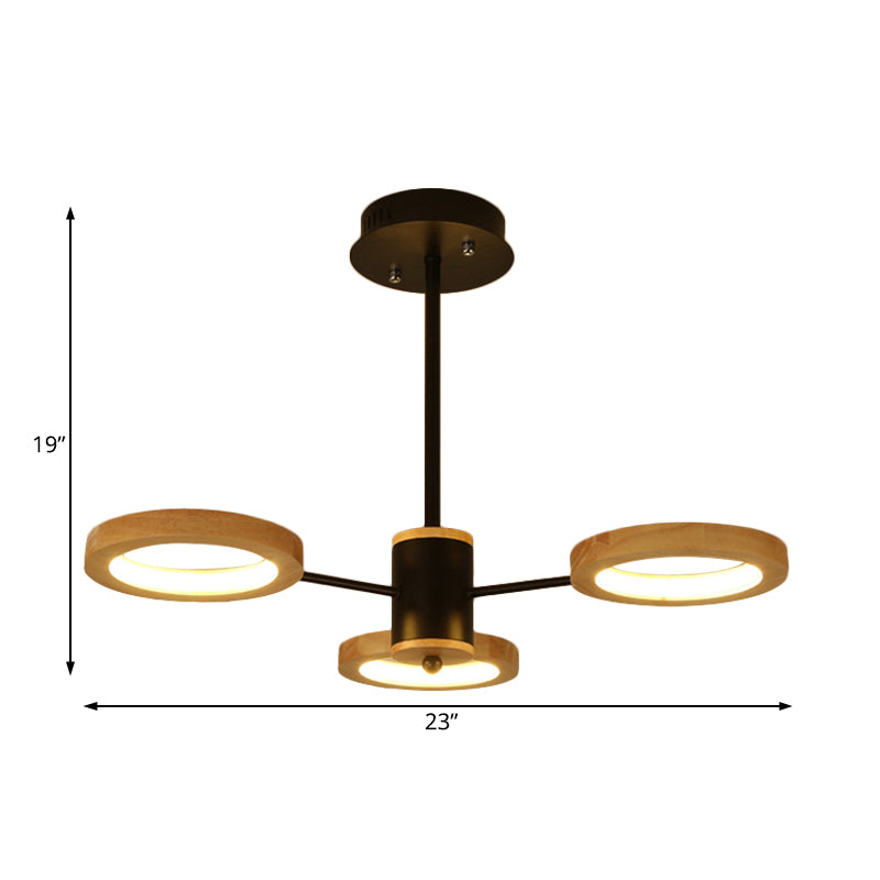 Wood Sputnik Chandelier Pendant Light Modern 3/5/6 Lights Black Led Hanging Ceiling Lamp in Natural Light Clearhalo 'Ceiling Lights' 'Chandeliers' Lighting' options 506464