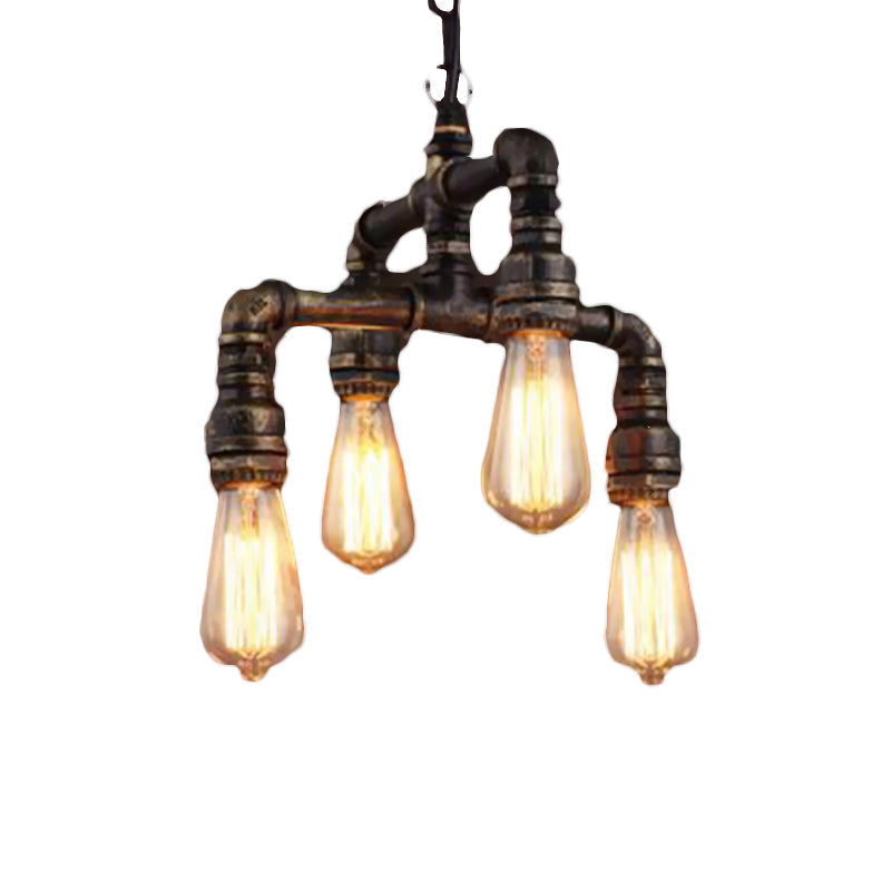 4 Lights 2-Layer Water Pipe Pendant Industrial Rust Metal Hanging Chandelier for Restaurant Clearhalo 'Cast Iron' 'Ceiling Lights' 'Chandeliers' 'Industrial Chandeliers' 'Industrial' 'Metal' 'Middle Century Chandeliers' 'Rustic Chandeliers' 'Tiffany' Lighting' 510726