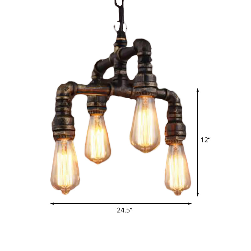 4 Lights 2-Layer Water Pipe Pendant Industrial Rust Metal Hanging Chandelier for Restaurant Clearhalo 'Cast Iron' 'Ceiling Lights' 'Chandeliers' 'Industrial Chandeliers' 'Industrial' 'Metal' 'Middle Century Chandeliers' 'Rustic Chandeliers' 'Tiffany' Lighting' 510728