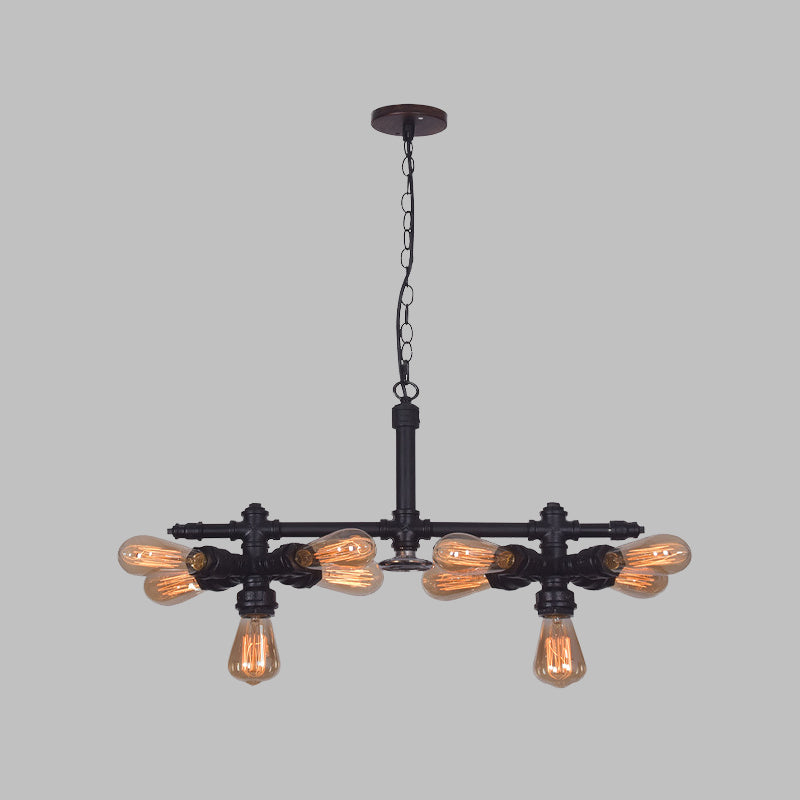 10 Bulbs Iron Ceiling Chandelier Vintage Black Radial Pipe Living Room Suspended Pendant Light Clearhalo 'Cast Iron' 'Ceiling Lights' 'Chandeliers' 'Industrial Chandeliers' 'Industrial' 'Metal' 'Middle Century Chandeliers' 'Rustic Chandeliers' 'Tiffany' Lighting' 510732