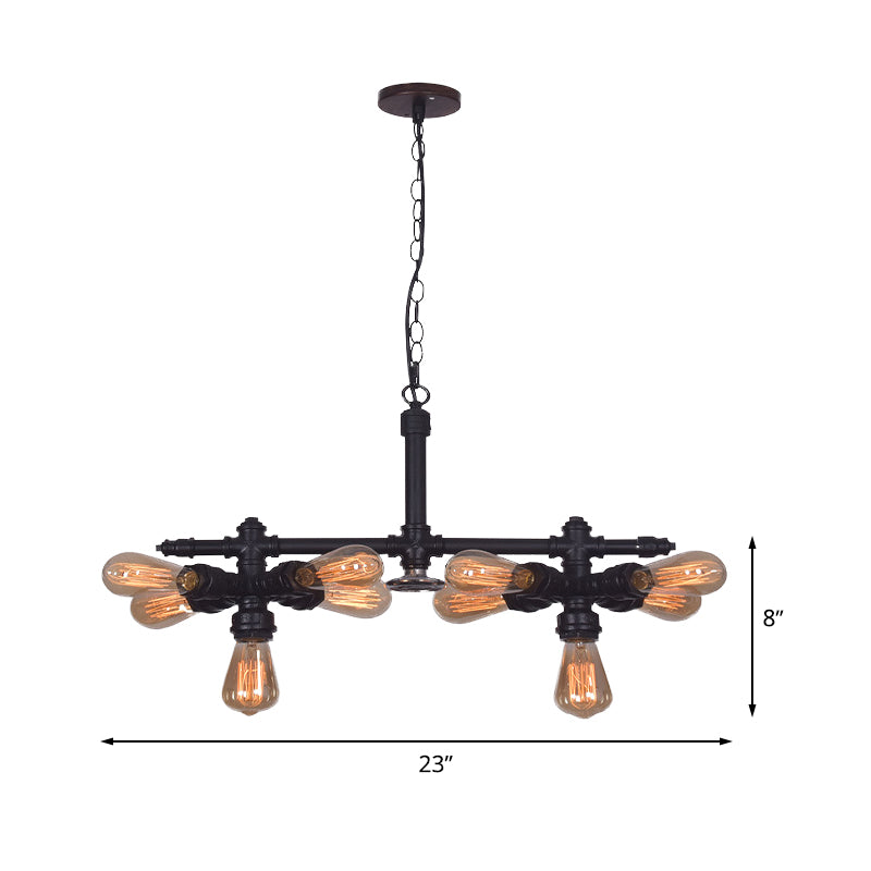 10 Bulbs Iron Ceiling Chandelier Vintage Black Radial Pipe Living Room Suspended Pendant Light Clearhalo 'Cast Iron' 'Ceiling Lights' 'Chandeliers' 'Industrial Chandeliers' 'Industrial' 'Metal' 'Middle Century Chandeliers' 'Rustic Chandeliers' 'Tiffany' Lighting' 510733