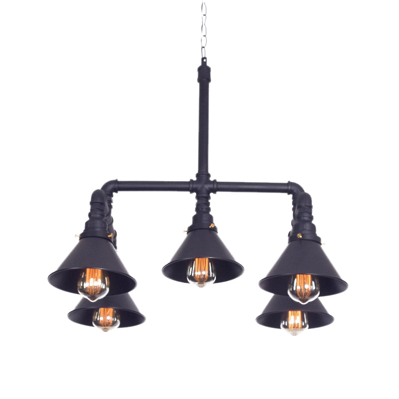 Metal Cone Pendant Chandelier Farmhouse 5-Bulb Living Room Ceiling Hang Fixture in Black/Bronze Clearhalo 'Cast Iron' 'Ceiling Lights' 'Chandeliers' 'Industrial Chandeliers' 'Industrial' 'Metal' 'Middle Century Chandeliers' 'Rustic Chandeliers' 'Tiffany' Lighting' 510746