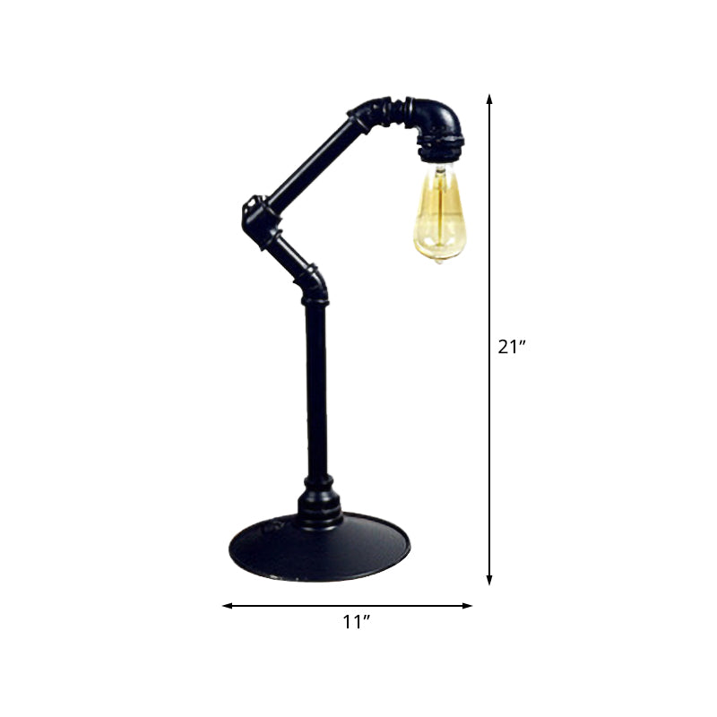 Industrial Arched Pipe Table Lighting 1-Head Metallic Plug-In Night Lamp in Black with Round Base Clearhalo 'Lamps' 'Table Lamps' Lighting' 510887