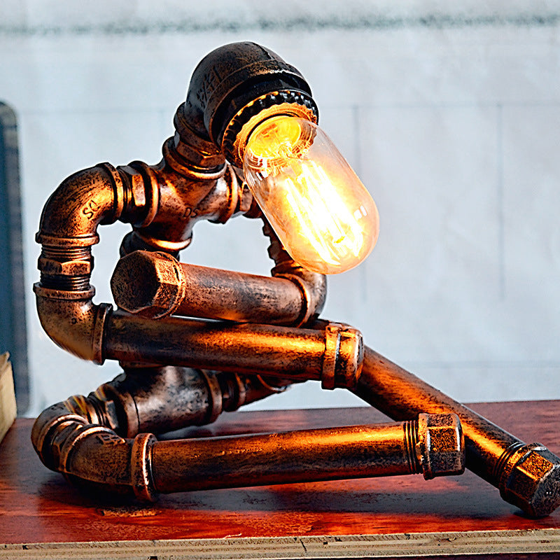 Metal Crossing Legged Robot Task Lamp Vintage 1 Bulb Study Room Night Table Light in Rust Rust Clearhalo 'Lamps' 'Table Lamps' Lighting' 510898