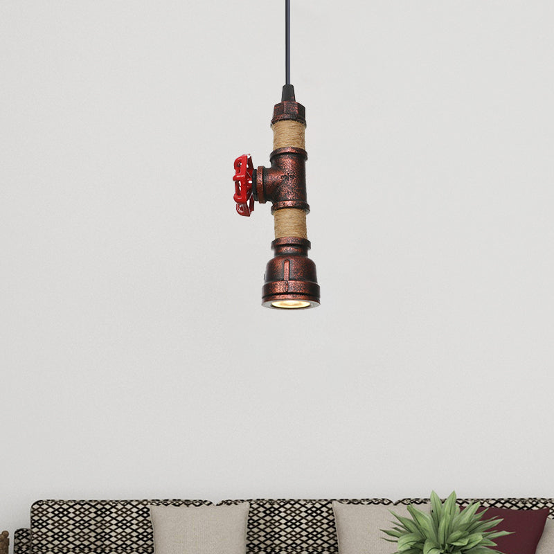 1 Light Water Pipe Hanging Lighting Industrial Rust Metallic LED Ceiling Pendant Lamp, 7.5