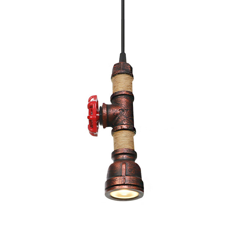 1 Light Water Pipe Hanging Lighting Industrial Rust Metallic LED Ceiling Pendant Lamp, 7.5