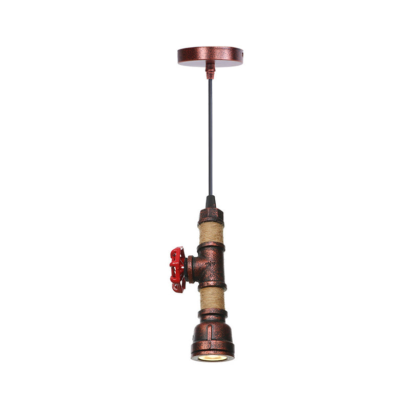 1 Light Water Pipe Hanging Lighting Industrial Rust Metallic LED Ceiling Pendant Lamp, 7.5