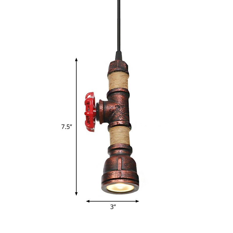 1 Light Water Pipe Hanging Lighting Industrial Rust Metallic LED Ceiling Pendant Lamp, 7.5