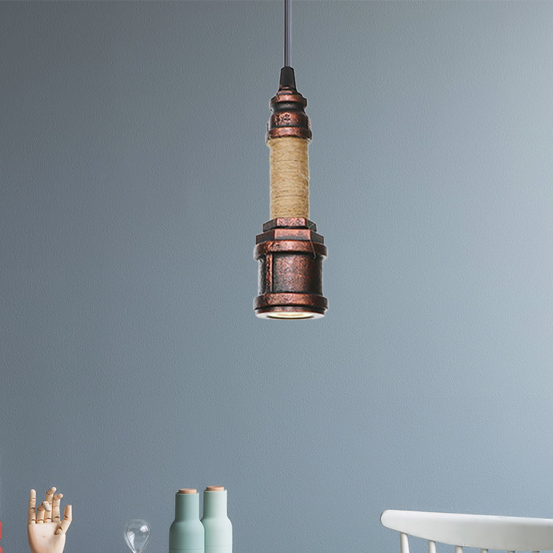 1 Light Water Pipe Hanging Lighting Industrial Rust Metallic LED Ceiling Pendant Lamp, 7.5