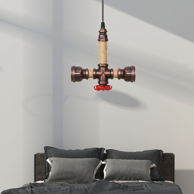 2/3 Heads Pendant Chandelier Vintage Water Pipe Metallic Hanging Ceiling Light in Rust, 8