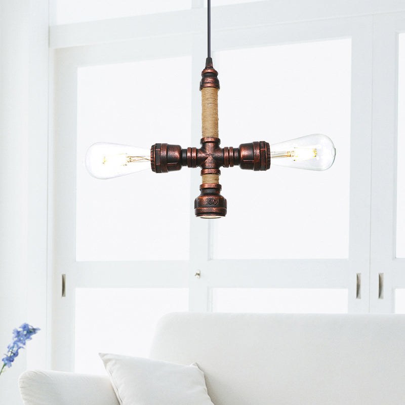 2/3 Heads Pendant Chandelier Vintage Water Pipe Metallic Hanging Ceiling Light in Rust, 8