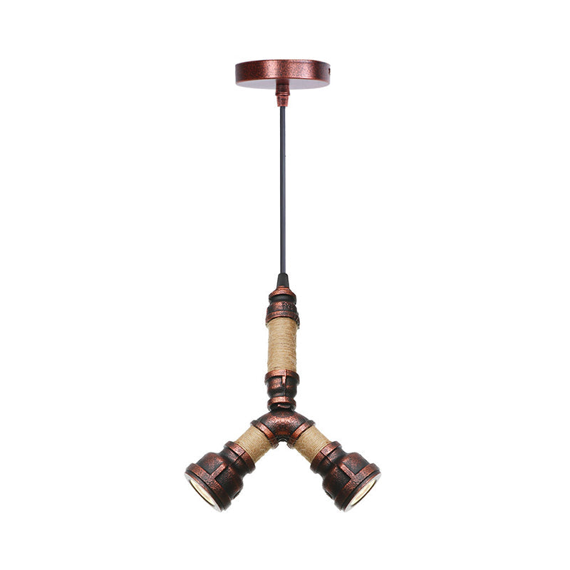 2/3 Heads Pendant Chandelier Vintage Water Pipe Metallic Hanging Ceiling Light in Rust, 8