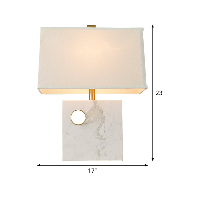 Trapezoid Fabric Task Light Modern 1 Head White Small Desk Lamp with Square Marble Base Clearhalo 'Lamps' 'Table Lamps' Lighting' 511222