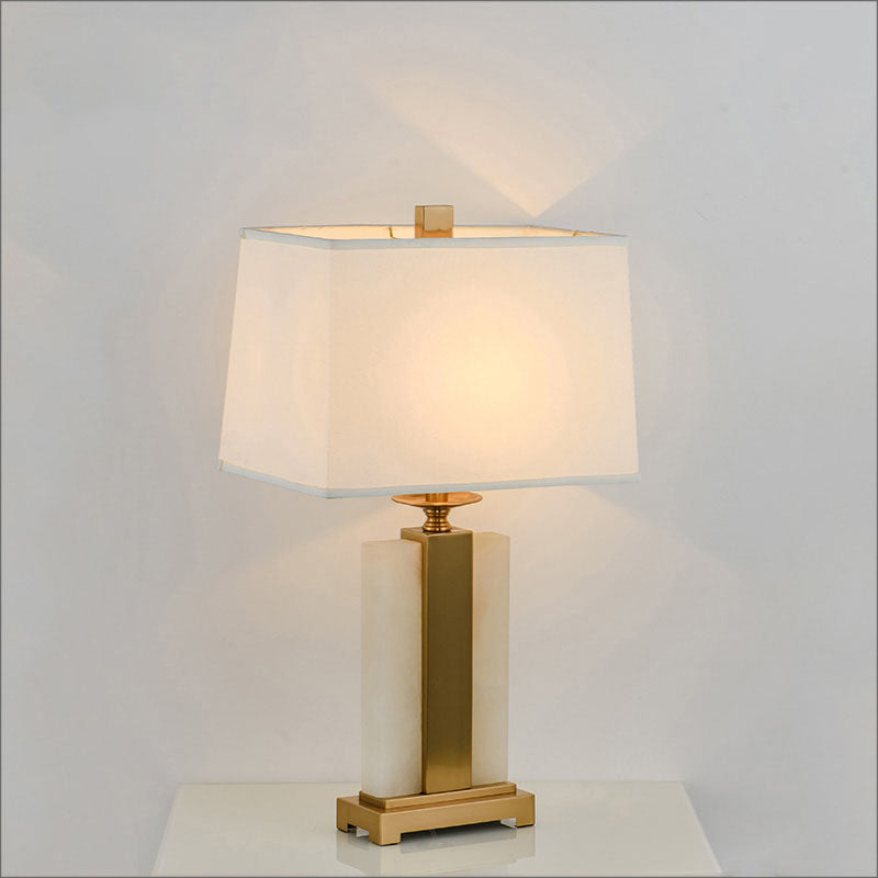 1 Head Bedroom Desk Light Modern Gold Night Table Lamp with Trapezoid Fabric Shade Gold Clearhalo 'Lamps' 'Table Lamps' Lighting' 511228