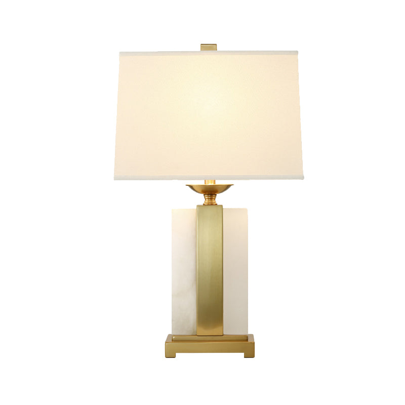 1 Head Bedroom Desk Light Modern Gold Night Table Lamp with Trapezoid Fabric Shade Clearhalo 'Lamps' 'Table Lamps' Lighting' 511230