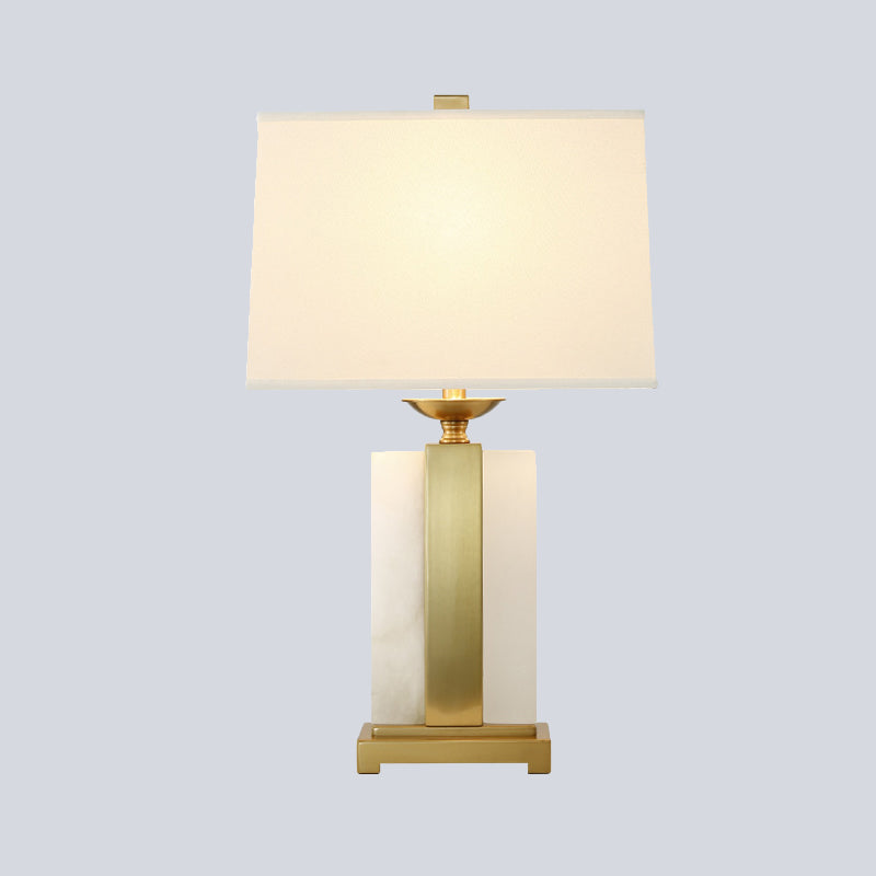 1 Head Bedroom Desk Light Modern Gold Night Table Lamp with Trapezoid Fabric Shade Clearhalo 'Lamps' 'Table Lamps' Lighting' 511231