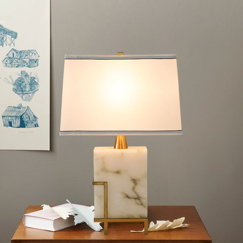 White Tapered Task Lamp Modernist 1 Head Fabric Desk Light with Rectangle Marble Base Clearhalo 'Lamps' 'Table Lamps' Lighting' 511234