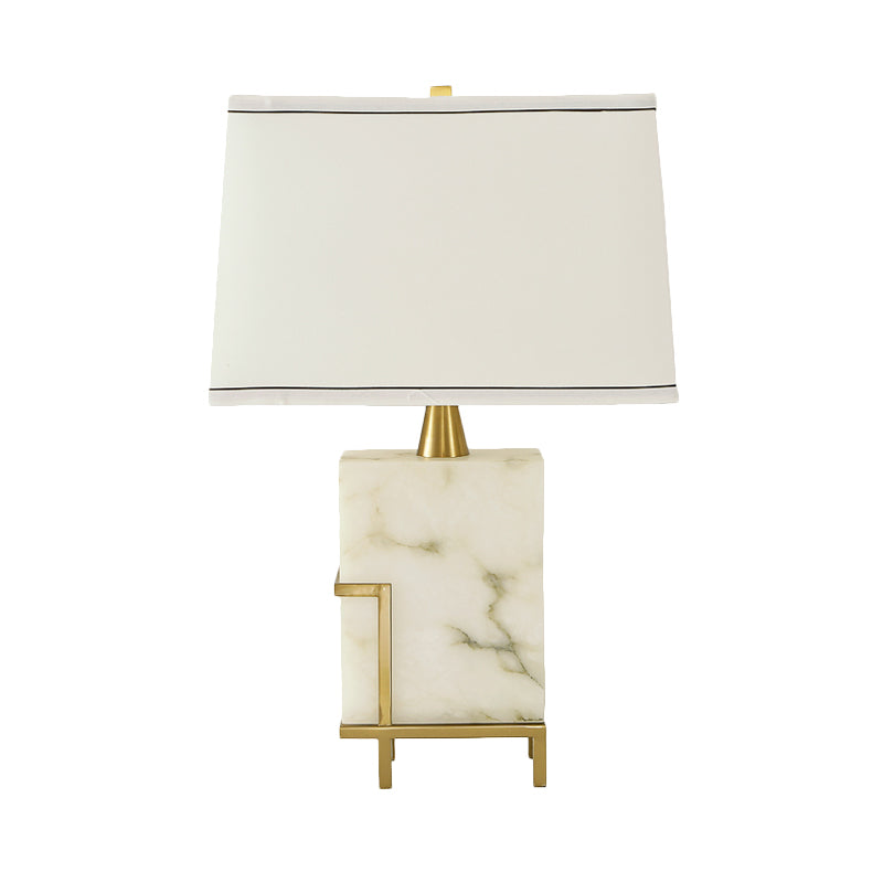 White Tapered Task Lamp Modernist 1 Head Fabric Desk Light with Rectangle Marble Base Clearhalo 'Lamps' 'Table Lamps' Lighting' 511236