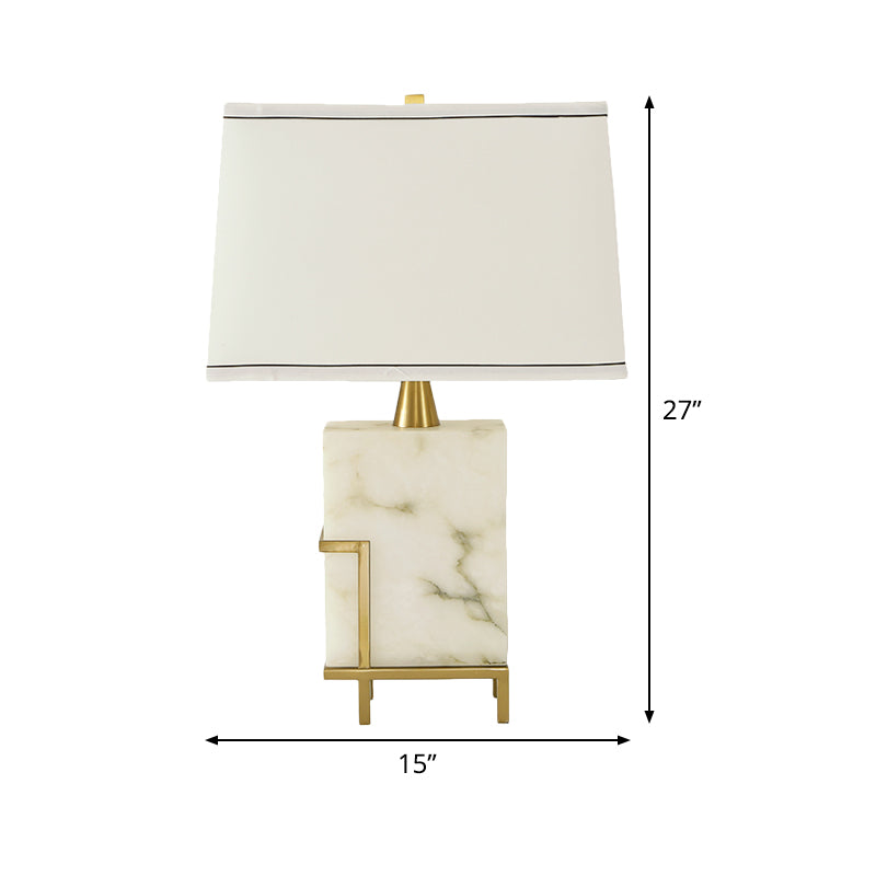 White Tapered Task Lamp Modernist 1 Head Fabric Desk Light with Rectangle Marble Base Clearhalo 'Lamps' 'Table Lamps' Lighting' 511237