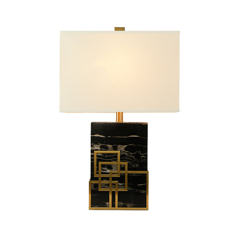 Fabric Shaded Table Lamp Modern 1 Bulb White Desk Light with Black Rectangle Marble Base Clearhalo 'Lamps' 'Table Lamps' Lighting' 511245