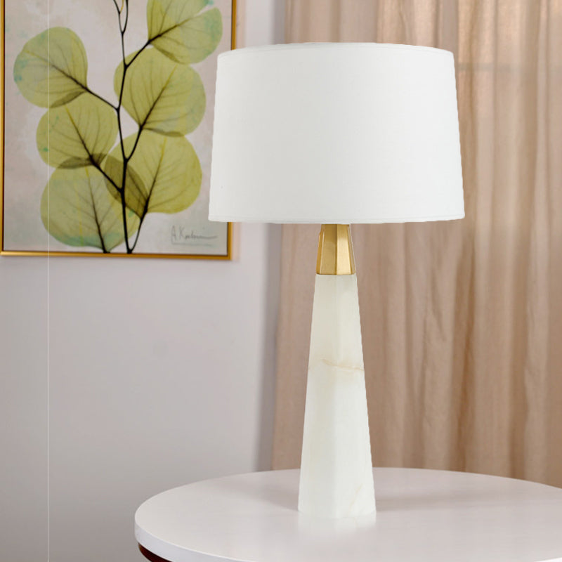 Contemporary Tapered Drum Task Lighting Fabric 1 Head Night Table Lamp in White Clearhalo 'Lamps' 'Table Lamps' Lighting' 511254