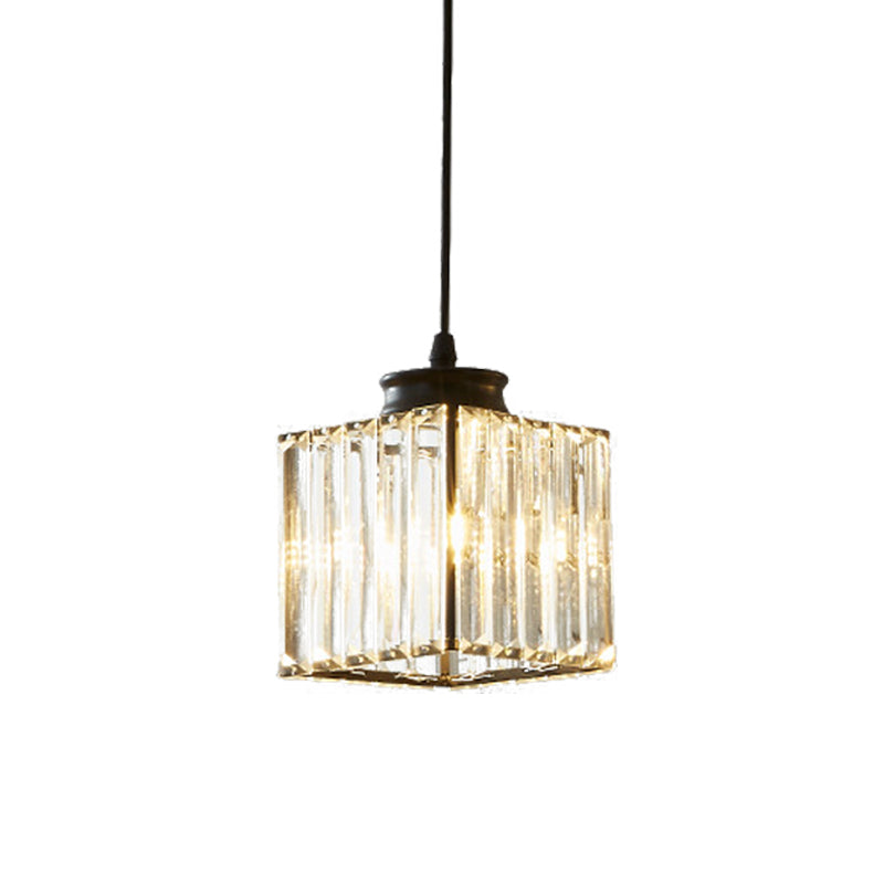 Cube Hanging Light Kit Modernist Crystal 1 Light Black Ceiling Pendant Lamp for Dining Room Clearhalo 'Ceiling Lights' 'Glass shade' 'Glass' 'Modern Pendants' 'Modern' 'Pendant Lights' 'Pendants' Lighting' 512221