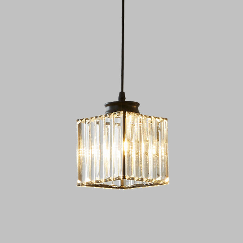 Cube Hanging Light Kit Modernist Crystal 1 Light Black Ceiling Pendant Lamp for Dining Room Clearhalo 'Ceiling Lights' 'Glass shade' 'Glass' 'Modern Pendants' 'Modern' 'Pendant Lights' 'Pendants' Lighting' 512222