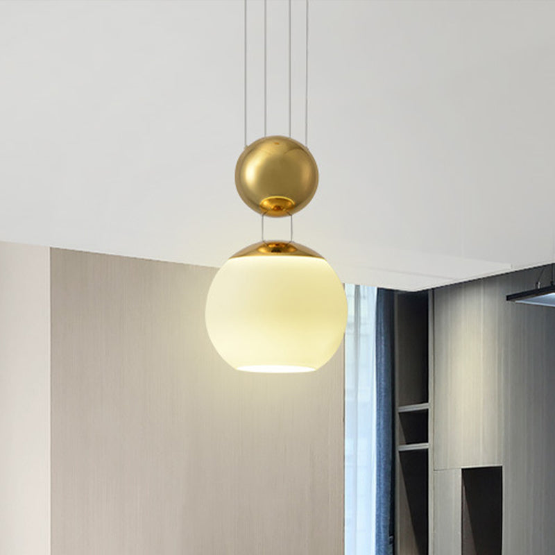 Cream Glass Sphere Pendant Lighting Modern 1 Head Gold Finish Hanging Ceiling Lamp for Restaurant Clearhalo 'Ceiling Lights' 'Glass shade' 'Glass' 'Modern Pendants' 'Modern' 'Pendant Lights' 'Pendants' Lighting' 512241