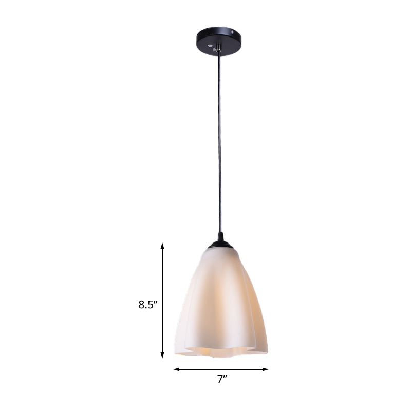 Beige Glass Flower Hanging Light Kit Modernism 1 Bulb Ceiling Lamp Fixture in Black for Dining Room Clearhalo 'Ceiling Lights' 'Glass shade' 'Glass' 'Modern Pendants' 'Modern' 'Pendant Lights' 'Pendants' Lighting' 512249