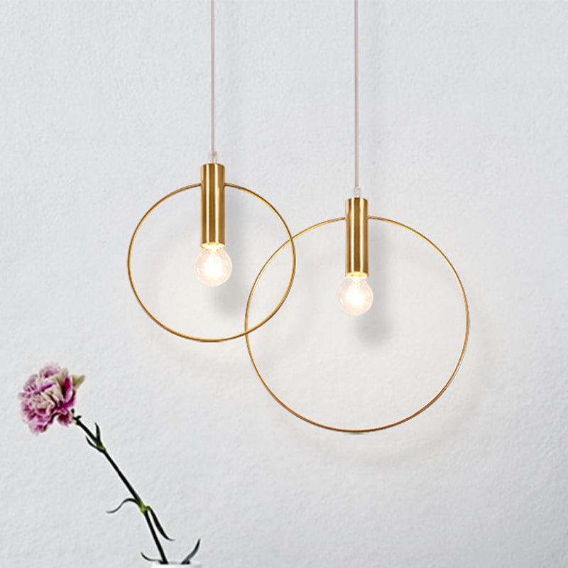 Simple Tube Down Lighting Metallic 1 Light Bedroom Suspension Lamp in Gold with Ring Clearhalo 'Ceiling Lights' 'Modern Pendants' 'Modern' 'Pendant Lights' 'Pendants' Lighting' 512251