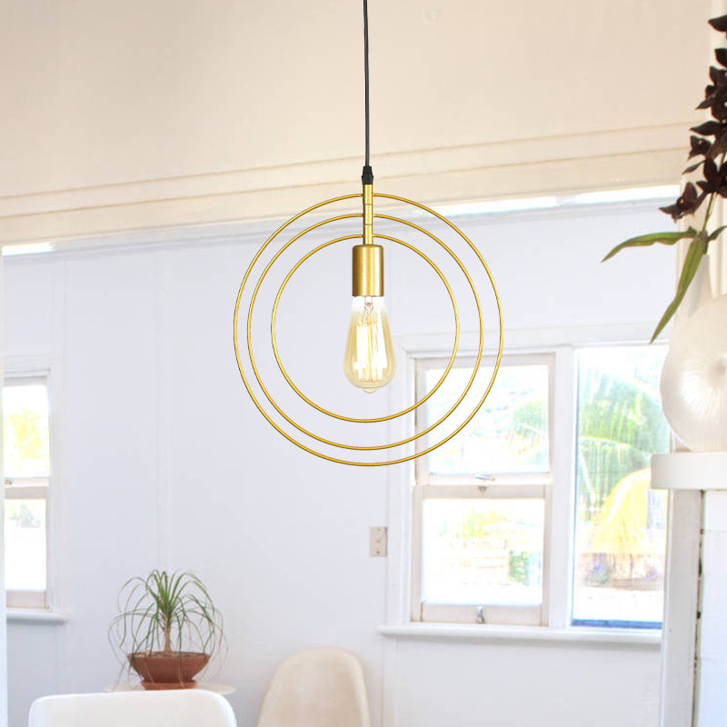 3-Ring Restaurant Hanging Lighting Metallic 1 Bulb Minimalist Suspension Lamp in Gold Gold Clearhalo 'Ceiling Lights' 'Modern Pendants' 'Modern' 'Pendant Lights' 'Pendants' Lighting' 512260