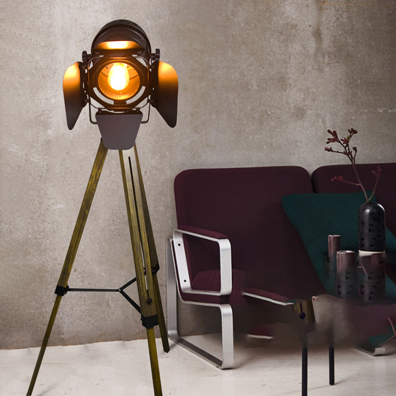 Metal Tripod Standing Light Industrial 1 Light Indoor Floor Reading Lamp in Black/Black and Red Clearhalo 'Floor Lamps' 'Lamps' Lighting' 512459